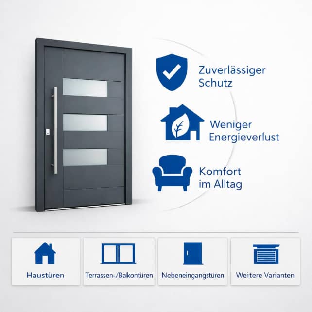 Leistungen im Bereich der Türen: Haustüren, Terrassen- und Balkontüren, Nebeneingangstüren und barrierearme Türen