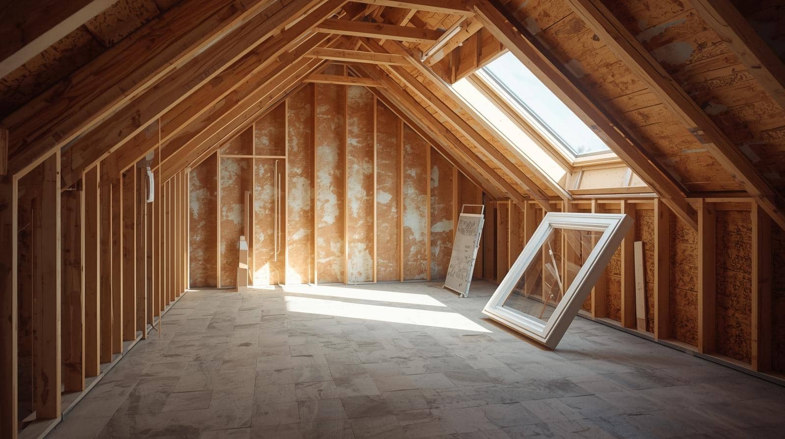 Dachfenster werden oft als einfache Maßnahme angesehen - im Bild ein Rohbau eines Dachgeschosses mit noch nicht eingebauten Dachfenstern